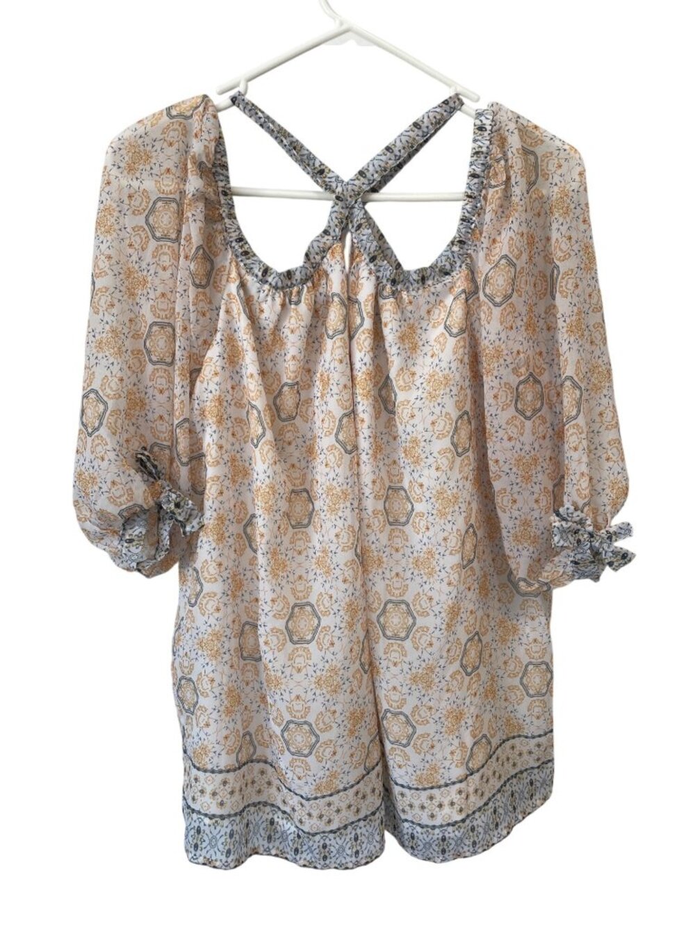 Skies Are Blue Womens Large Bohemian Print Blouse Multicolor With Tags 27" Lengt